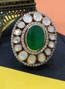 Women's Vintage <b>Cocktail</b> <b>Ring</b> Emerald Cut Green Doublet Stone <b>Gold</b> Plated Prong Set Silver Floral Classic Jewelry Amaira Jewels - Product Image 5