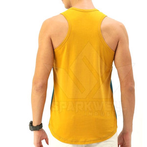 Débardeur Homme Tricoté Respirant à Col Rond Jaune et Vert Teal avec Blocs de Couleurs – Style Décontracté Sans Manches - Product Image 4