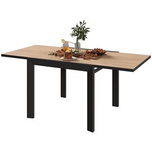 Tavolo da Pranzo Esterno Espandibile da 180 cm per 4-6 Persone, Tavolo Pieghevole da Patio in Alluminio con Piano Effetto Legno Naturale 90 cm - Product Image 1