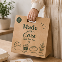 Sac rectangulaire en papier kraft biodégradable et écologique personnalisé avec poignées découpées pour l'emballage commercial et les achats