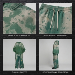 Conjunto de chándal de algodón de diseño exclusivo del fabricante, teñido por inmersión, de largo completo, con capucha y cremallera, de corte holgado, estilo urbano, informal de otoño - Product Image 4