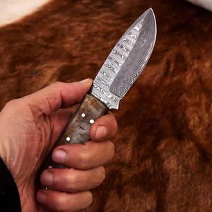 Cuchillo de Caza Personalizable DIY OEM de Acero de Damasco con Mango de Cuerno de Carnero - Cuchillo Premium para Supervivencia y Camping al Aire Libre, 7 Pulgadas de Longitud Total - Product Image 2