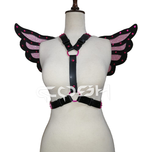 Harnais ailes de papillon rose scintillant pour femme, en similicuir clouté, sangle de poitrine, accessoire de cosplay Fairycore - Product Image 1