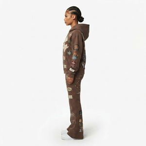 Conjunto de chándal de invierno para mujer con sudadera con cremallera y pantalones acampanados, sudadera extragrande y pantalones deportivos de forro polar de corte relajado - Product Image 6