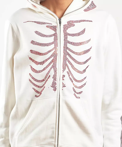 Wholesale Streetwear Zipper Hoodie Terry Cotton Acid Wash Custom Rhinestone Thermal Sun Faded Full Zip up Hoodie for Men - Product Image 5