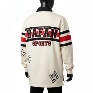 Polo de Rugby Premium para Hombre, Tejido de Algodón Grueso, Color Crema, Panel en el Pecho Negro y Rojo, Logotipo en Tela Tackle Twill, Camiseta de Rugby para Hombre - Product Image 2