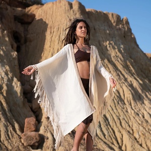 Bohemian Fringe Kimono Handmade Tribal Boho Cardigan Lightweight Ethnic Festival Wear Stylish Open Front Cover Up for Women - Product Image 1