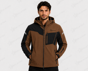 Veste softshell marron et noire pour homme avec capuche, imperméable, coupe-vent, pour sports d'hiver en plein air, vêtements de travail personnalisés - Product Image 2