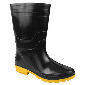 Unisex Black Rubber Factory Use <b>Work</b> Boots Steel Toe Leather Upper Breathable Lining <b>Waterproof</b> Yellow Outsole All Safety Shoes - Product Image 1