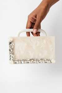 <b>Ivory</b> Resin <b>Clutch</b> <b>Bag</b> Swirl Pattern Crystal Floral Embellished Top Handle <b>Wedding</b> Purse Swirl pattern <b>wedding</b> purse - Product Image 1
