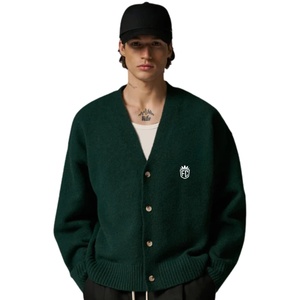 Suéter Cárdigan de Punto Verde Bosque para Hombre con Bordado, Cuello en V, Botones, Tejido Suave y Cálido, Estilo Casual y Urbano - Product Image 6