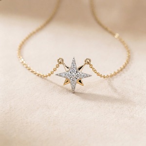 Collier avec pendentif étoile en or jaune 9 carats, diamant de laboratoire rond brillant de 0,061 carat, pour femmes, bijoux fins et délicats - Product Image 2
