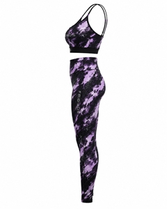 Friends Purple Tie Dye Yoga Set 2 Piece Racerback <b>Crop</b> <b>Top</b> High Waist Leggings Full Length Spandex Polyester Breathable - Product Image 5