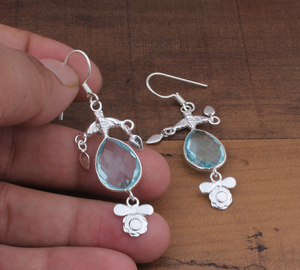 Boucles d'oreilles pendantes en argent sterling avec topaze bleue, de luxe, à la mode, en forme de goutte d'eau, pour femmes, de haute qualité, pour mariage et soirée - Product Image 2