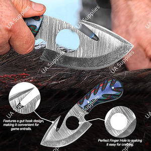 Cuchillo de caza y camping EDC de acero de Damasco con gancho para dedo y agarre de madera, de alta calidad, afilado como una navaja, OEM/ODM, ¡el más vendido! - Product Image 6