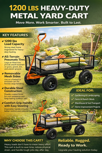 Chariot de jardin robuste avec fonction de basculement, chariot polyvalent pour le transport en jardin et à la ferme, OEM GARPYC000 - Product Image 4