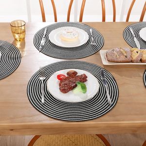 Set di 6 tovagliette rotonde in cotone intrecciato da 15 pollici, lavabili, nere e grigie, per feste e vacanze - Product Image 2