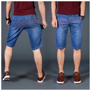 Summer Men's Woven Denim Shorts with Belt & Lace Embroidery Stretch Slim Fit Big Sizes 40-46 Business Casual Blue - Product Image 6