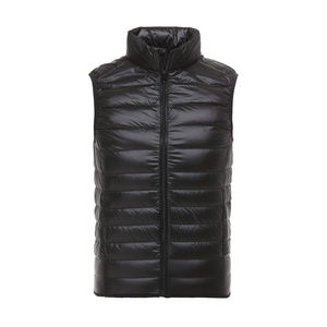 Chaleco Acolchado de Plumón sin Mangas para Hombre, Cuello Alto, Color Gris, Cierre de Cremallera, Cortavientos, Estilo Casual, Corte Regular, Color Sólido - Product Image 3