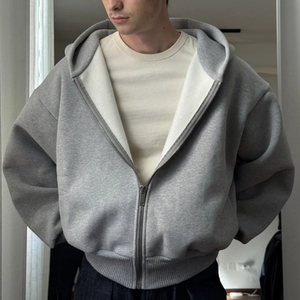 Vintage Washed Unisex Oversized 100% Cotton Zip Hoodie Heavyweight Solid Winter Embroidered Blank Streetwear Baggy <b>Fleece</b> <b>Jacket</b> - Product Image 1