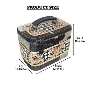 Estuche de Joyería de Cuero Estilo Occidental Hecho a Mano con Ranuras para Anillos, Diseño a Cuadros, Organizador de Almacenamiento Ideal para Viajes - Product Image 2