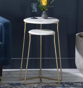 Modern Round Marble Side <b>Table</b> With <b>Brass</b> <b>Legs</b> Contemporary Living Room Accent Furniture Indoor Decor - Product Image 1