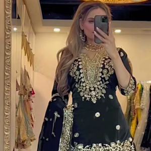 ชุดเสื้อเฟอร์ขนเทียมปักลายสไตล์ Faisalabad & lahenga ชุด dupatta กลับได้สำหรับงานแต่งงาน/ปาร์ตี้เสื้อผ้า Desi พิเศษ - Product Image 1