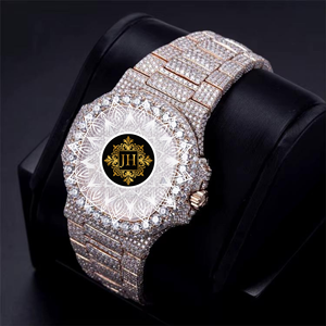 Reloj de Lujo JH con Diamantes, Caja Redonda de 42 mm, Cristal de Zafiro, Cuarzo Analógico, Reloj para Hombre, Correa de Acero Inoxidable, Cierre Desplegable - Product Image 1