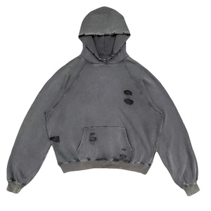 Sudadera con capucha corta desgastada con bordes sin rematar, lavado descolorido, estilo grunge urbano, corte oversize, atrevido y con personalidad. - Product Image 5