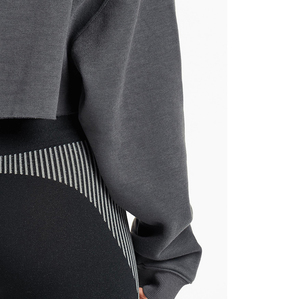 Hoodies noirs pour femmes 2022, crop tops ajourés, sweat-shirts courts à empiècements en maille, manches longues, crop tops d'automne - Product Image 4