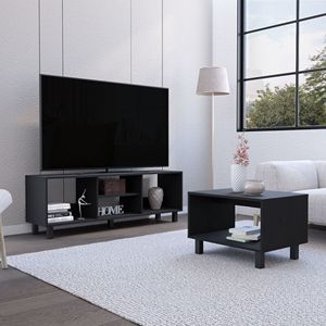 Set da Soggiorno Carter in 2 Pezzi Nero con Mobile TV e Tavolino dal Design Essenziale - Product Image 1