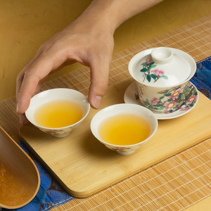 Taza de té china tradicional de porcelana Floral pintada a mano con tapa y bandeja para té Kung Fu - Product Image 4