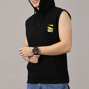 Débardeur à capuche sans manches pour homme, en coton 100% vintage, avec logo personnalisé, idéal pour le sport et la gym en hiver - Product Image 2