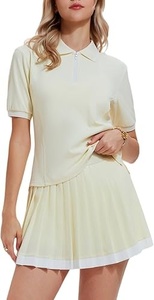 Vestido de Tenis para Mujer, Cuello Mandarín, Color Sólido, Manga Corta, Transpirable, 100% Algodón, Ropa Deportiva de Verano - Product Image 3