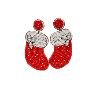 Calcetín Navideño Rojo y Blanco con Cuentas y Cristales de Estrás, Estilo Bohemia, Joyería para Mujer, por MULTI CRAFT - Product Image 1