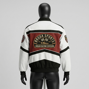 เสื้อแจ็คเก็ตแข่งรถแบบสั่งทำ OEM สไตล์วินเทจ NASCAR F1 ปักโลโก้เต็มตัว ผ้าคอตตอนหนา เสื้อแจ็คเก็ตสตรีทแวร์แนวมอเตอร์สปอร์ต - Product Image 4