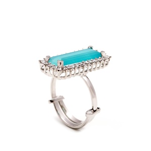 925 <b>Sterling</b> <b>Silver</b> Turquoise <b>Ring</b> Rectangular Turquoise Halo Statement <b>Adjustable</b> Blue Gemstone <b>Ring</b> for Women - Product Image 2
