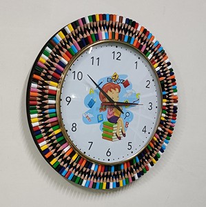 Handmade Colorful Pencil Wall <b>Clock</b> Round Analog Quartz <b>Clock</b> for Living Room Home Decor Modern Design MDF Frame - Product Image 2