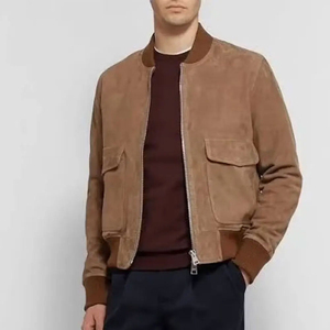 <b>Men's</b> Brown <b>Suede</b> Bomber <b>Jacket</b> Regular Fit Turn-down Collar Zipper Closure Casual Autumn Wear Solid Color - Product Image 4