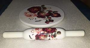 Printed Design Marble Chakla Belan with Wooden Rolling <b>Pin</b> Handcrafted Roti Maker Board for Kitchen Baking - Product Image 5