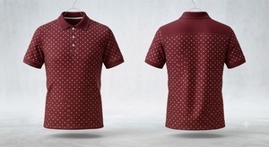 เสื้อโปโลผู้ชายสีแดงเบอร์กันดี ลายจุด แขนสั้น ผ้าอ๊อกซ์ฟอร์ด สไตล์ลำลอง ทรงปกติ ระบายอากาศได้ดี ลายพิมพ์ - Product Image 2