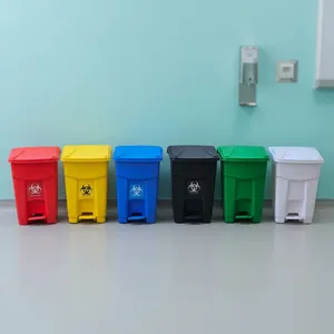Rectangular Plastic Medical Waste <b>Bin</b> with Foot Pedal for Hospital Indoor Use in <b>Red</b> Yellow Blue Black Green White Colors - Product Image 5