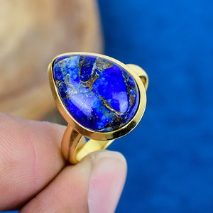 Natural Copper Lapis Lazuli Pear Shape Gemstone <b>Ring</b> <b>925</b> Sterling <b>Silver</b> - Product Image 2