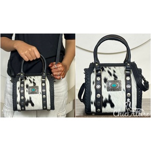 Wholesale Customize Hair On Cowhide <b>Small</b> Compact Western Speedy Duffel Bag Luxury Turquoise Concho Women <b>Handbag</b> For Daily Use - Product Image 1