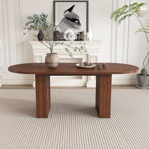 Tavolo da Pranzo Ovale Moderno Stile Fattoria da 62,9 Pollici per 6 Persone, Piano in MDF Impiallacciato Noce e Base in MDF, Tavolo da Pranzo Impermeabile - Product Image 1