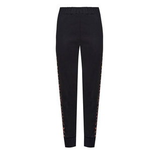Pantalon de jogging pour femme, noir, imprimé léopard, avec bande latérale, décontracté, en coton et élasthanne tricoté, longueur cheville, coupe classique - Product Image 2