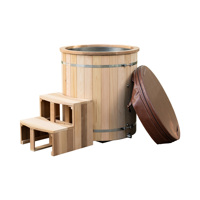 Baignoire de trempage froide en bois de cèdre avec revêtement en acier inoxydable 304, lattes en cèdre rouge et bandes argentées, pour immersion hivernale extérieure