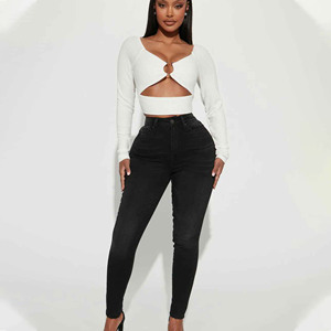 Plus Size Women's High Waist Dark Wash Skinny <b>Jeans</b> Full Length Solid Color <b>Button</b> <b>Fly</b> Casual Style Spandex Cotton Blend - Product Image 1