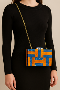 Bolso de Mano de Lujo Hecho a Mano, Duradero y Ecológico, de Madera y Resina, con Diseño Geométrico Incrustado, Cadena Cruzada, Logotipo Personalizado, Bolso de Noche - Product Image 2