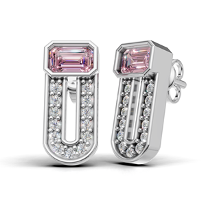 Boucles d'oreilles clous géométriques en or 18 carats avec diamant rose taille émeraude cultivé en laboratoire certifié IGI - Product Image 1